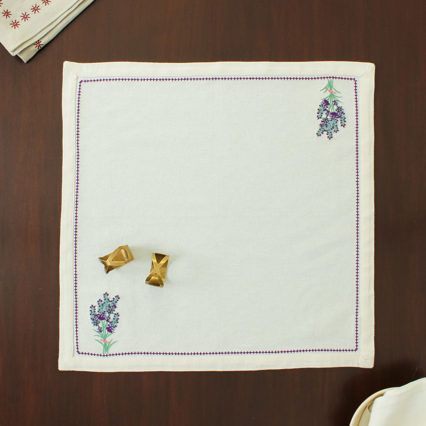 Purple Potpouri Napkin-Ecru