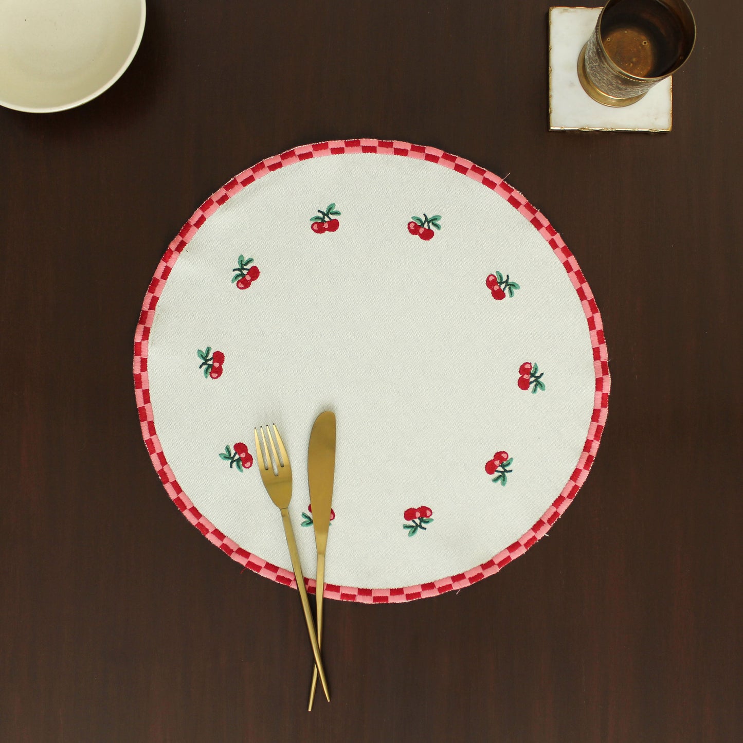 Red Orchid Placemat-Ecru