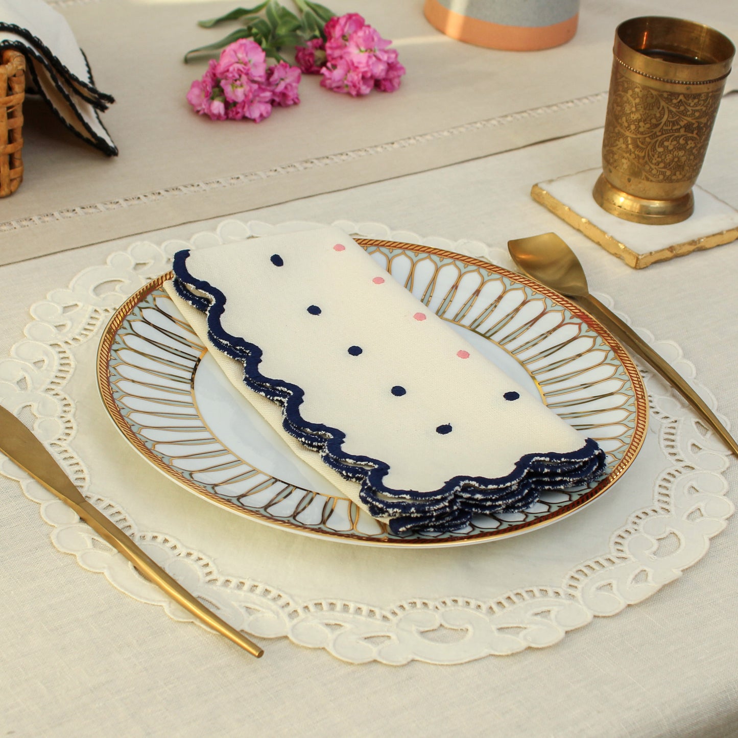 Ladybug Leaf Napkin-Ecru