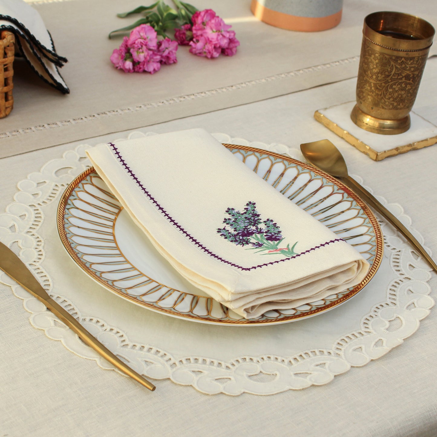 Purple Potpouri Napkin-Ecru