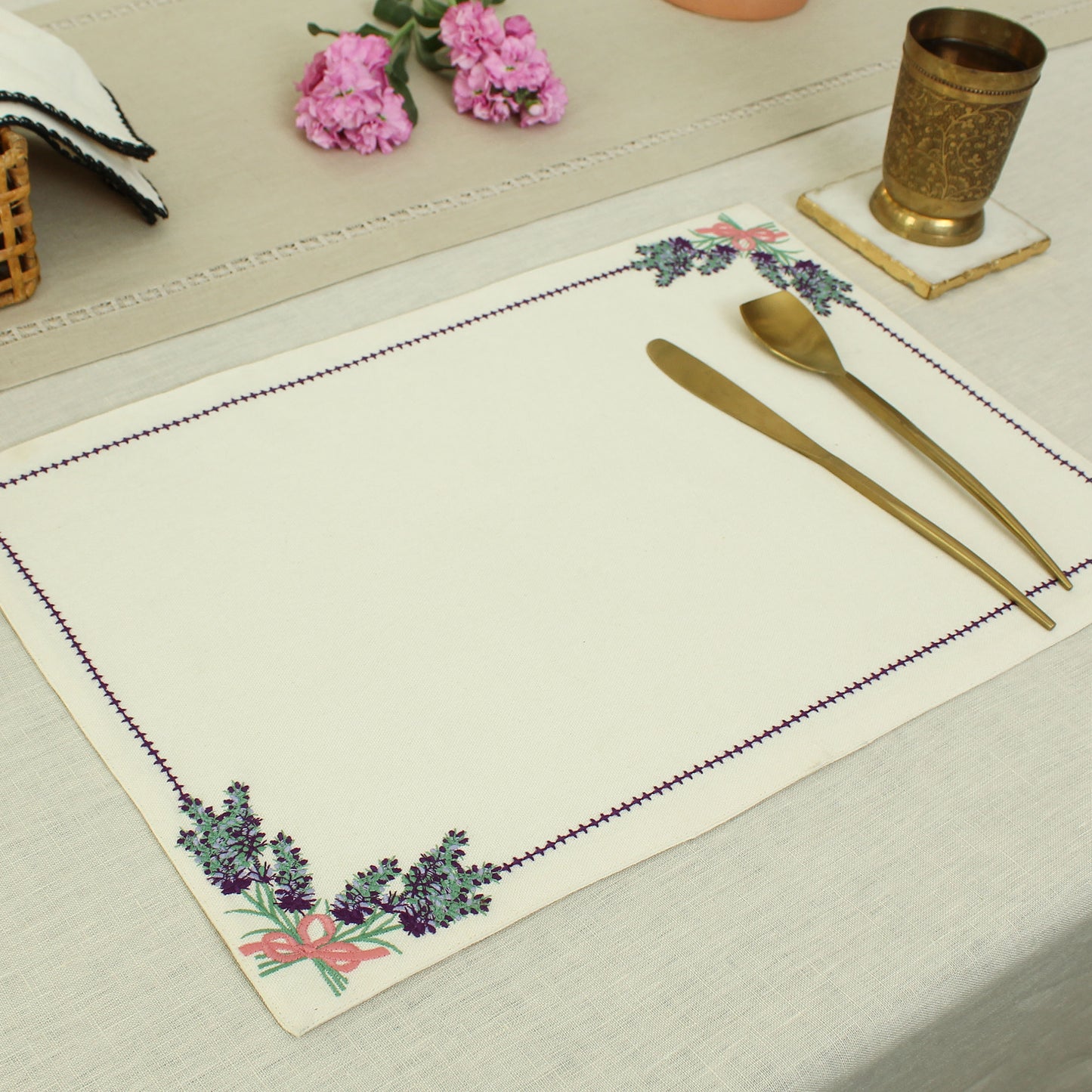 Purple Potpouri Placemat-Ecru