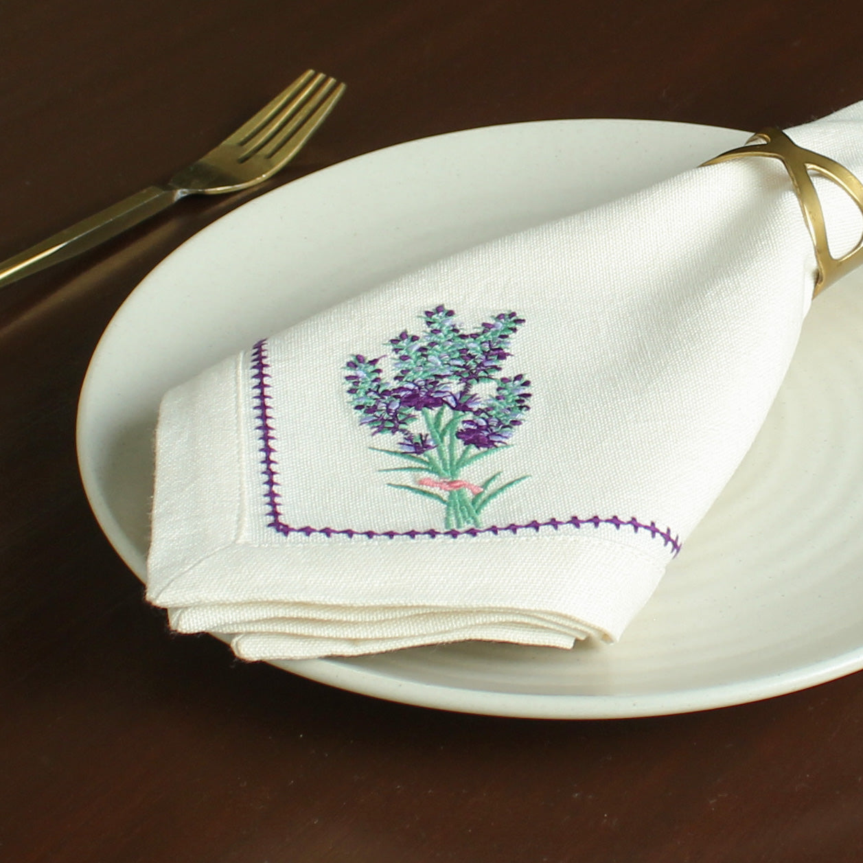 Purple Potpouri Napkin-Ecru