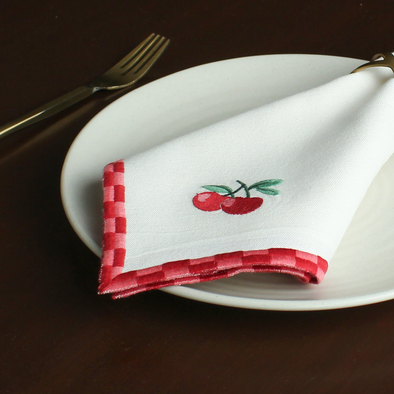 Red Orchid Napkin-Ecru