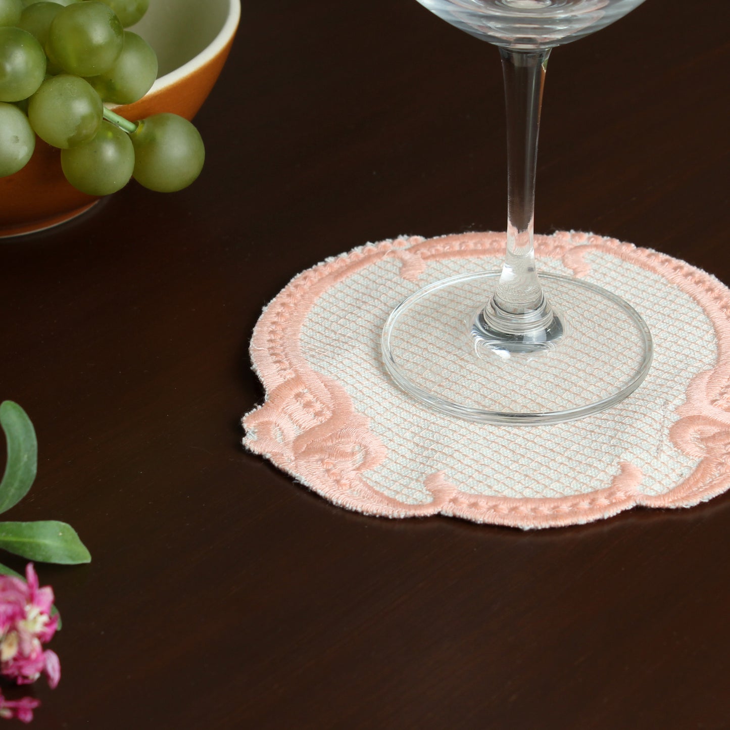 Cherry Blossom Cocktail Napkin-Ecru