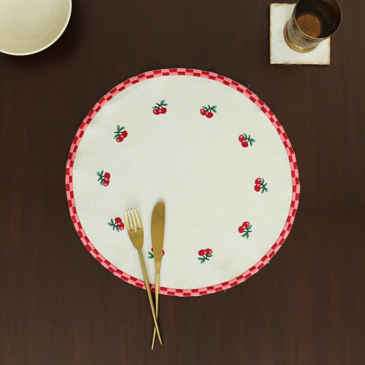 Red Orchid Placemat-Ecru