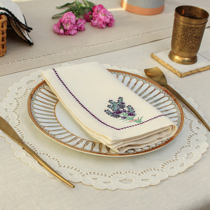 Purple Potpouri Napkin-Ecru