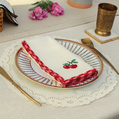 Red Orchid Napkin-Ecru